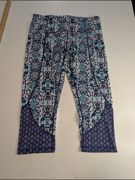 Apana Pants - Apana Teal Blue Print Athletic Yoga Leggings Activewear Cropped Womens Size L